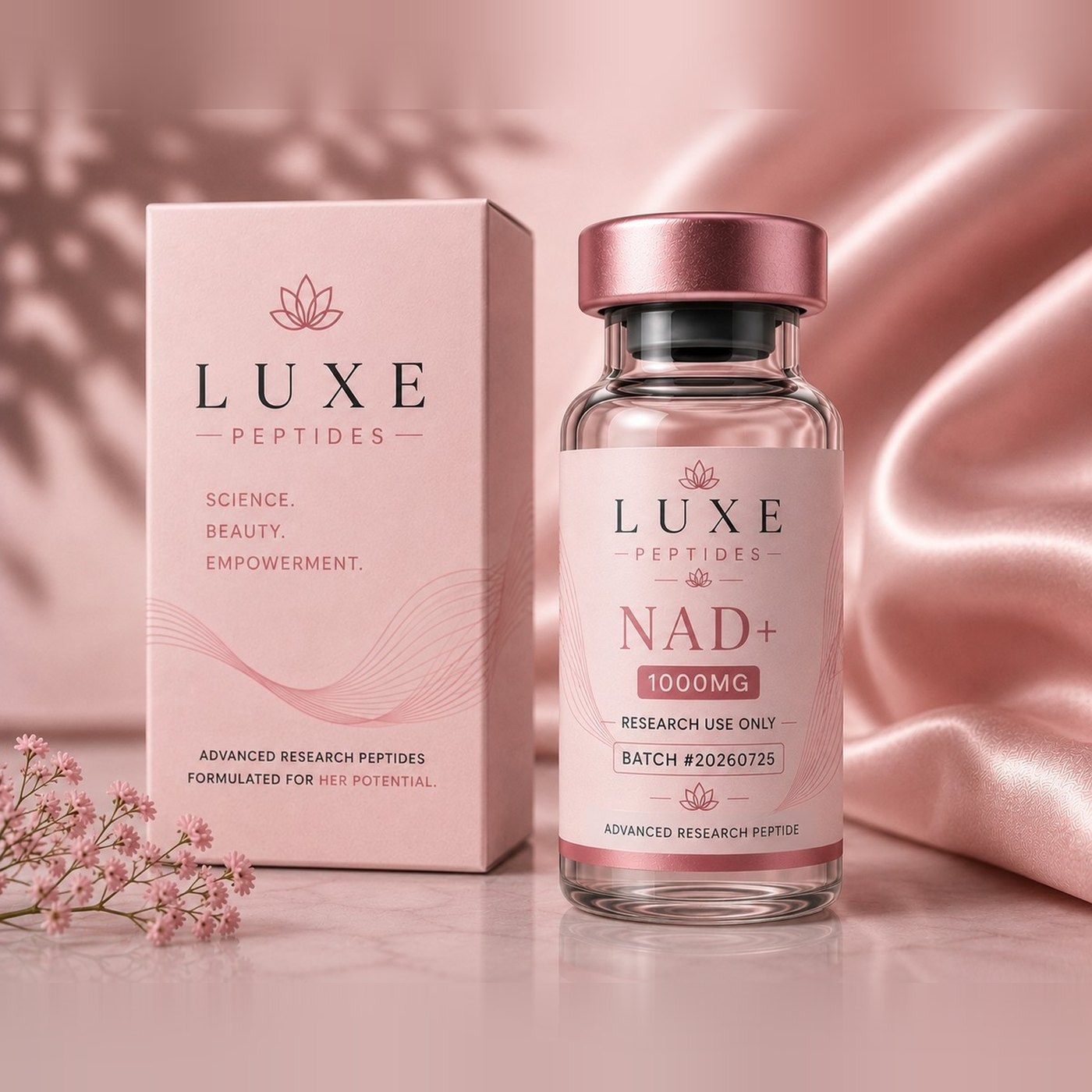 LUXE Peptides NAD+ vial and box