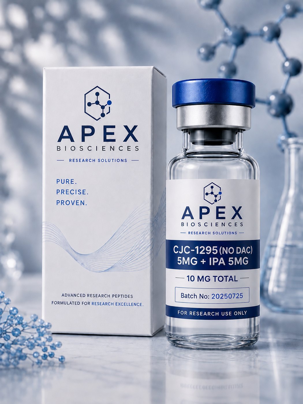 Apex Biosciences CJC-1295 (No DAC) + Ipamorelin 5 mg + 5 mg vial and box