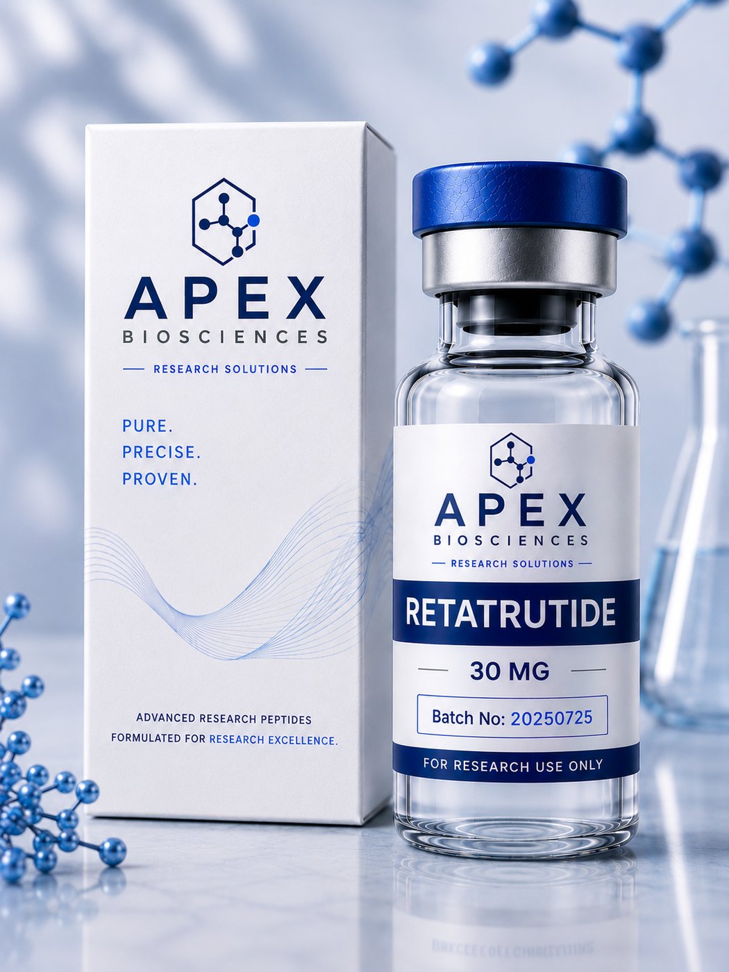 Apex Biosciences Retatrutide 30 mg vial and box