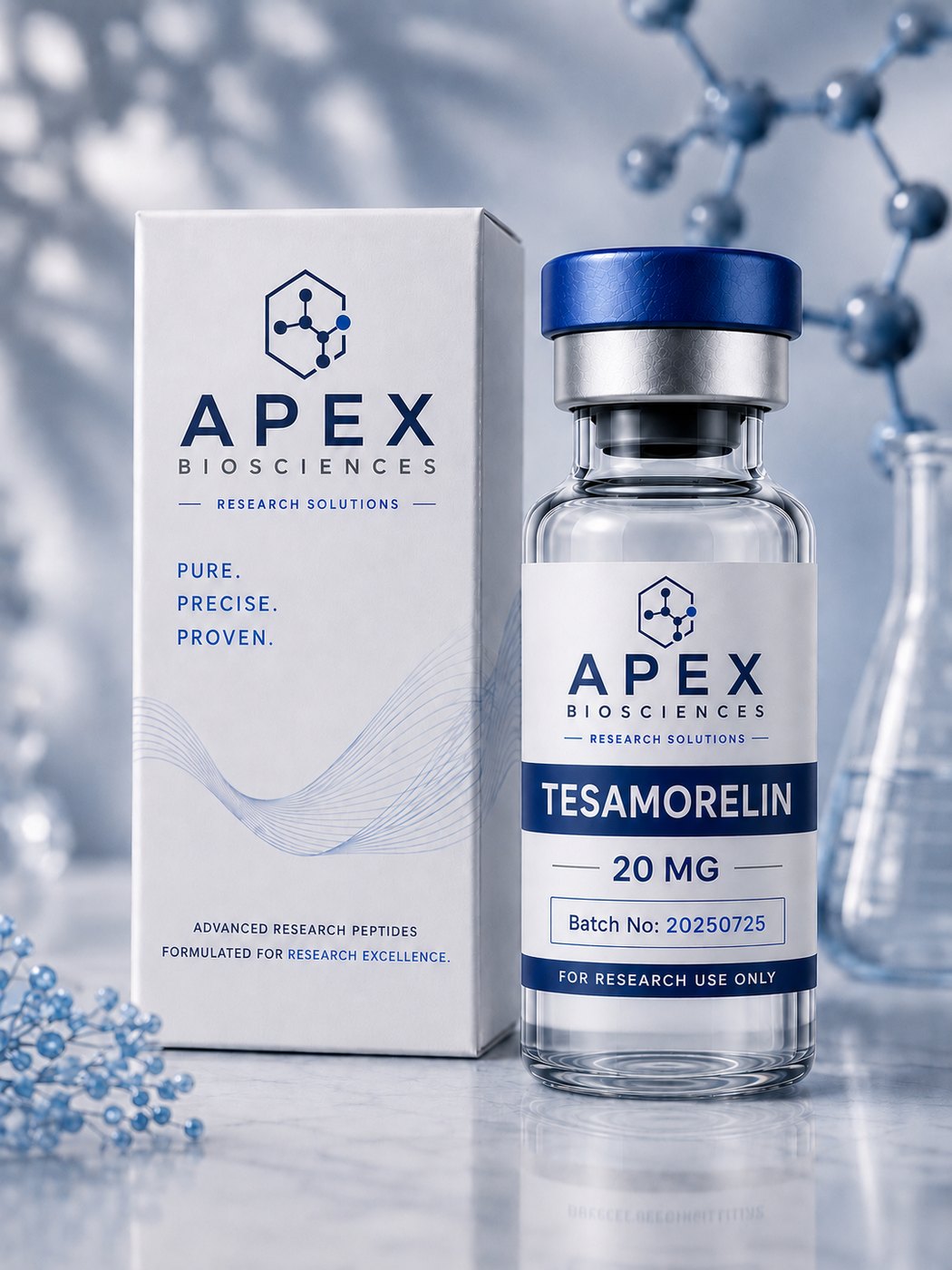 Apex Biosciences Tesamorelin 20 mg vial and box