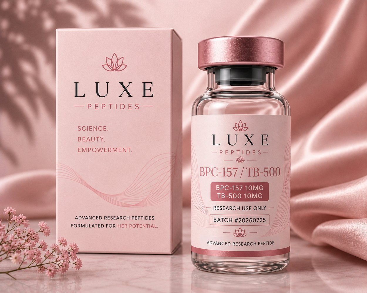 LUXE Peptides BPC-157 + TB-500 10 mg + 10 mg vial and box