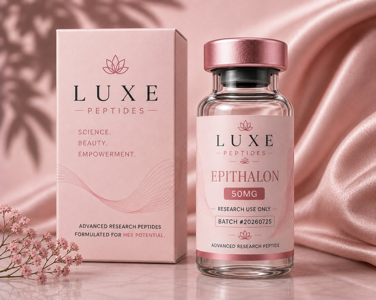 LUXE Peptides Epithalon 50 mg vial and box