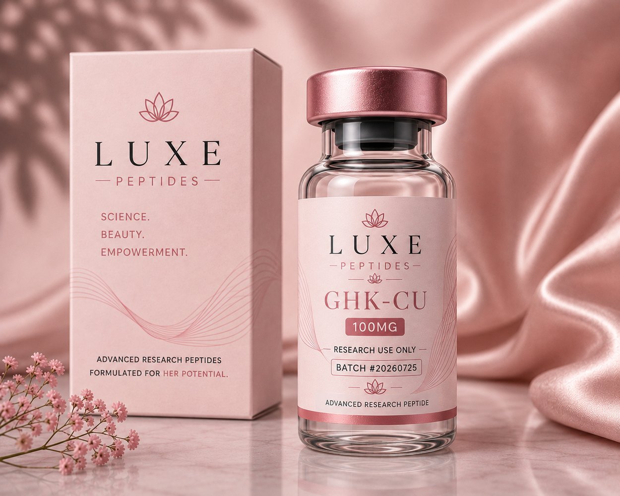 LUXE Peptides GHK-Cu 100 mg vial and box