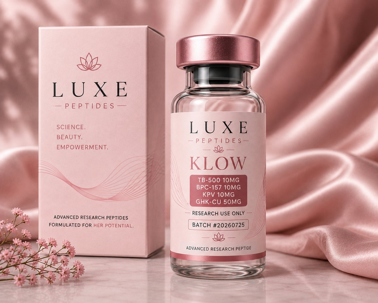 LUXE Peptides KLOW Blend 80 mg total vial and box