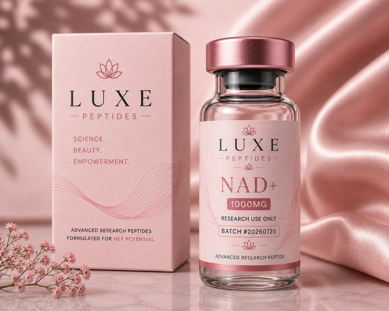 LUXE Peptides NAD+ 1000 mg vial and box